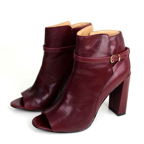 Banana Republic BURGUNDY GENUINE LEATHER OPEN TOE HIGH HEEL SHOES Sz 6.5M - Picture 3 of 11